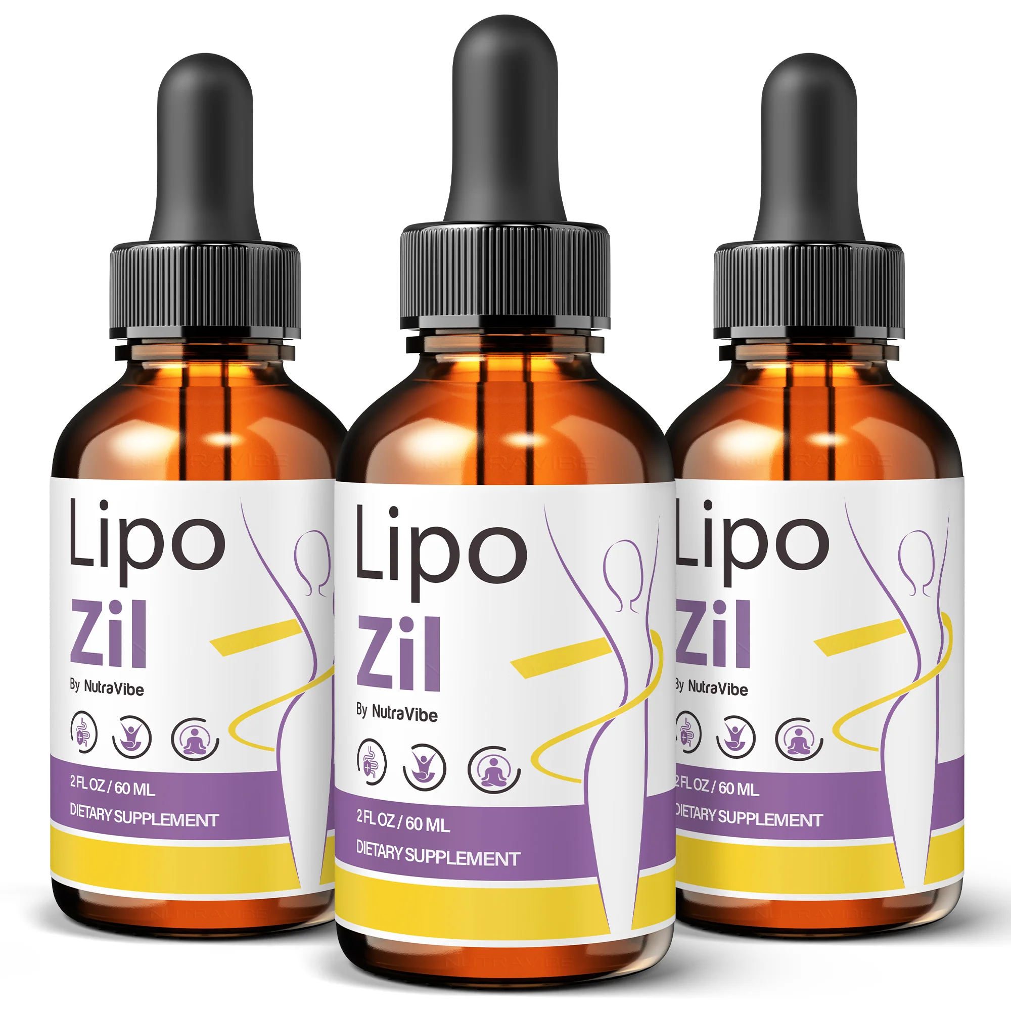 LipoZil Drops weight management supplement bottles